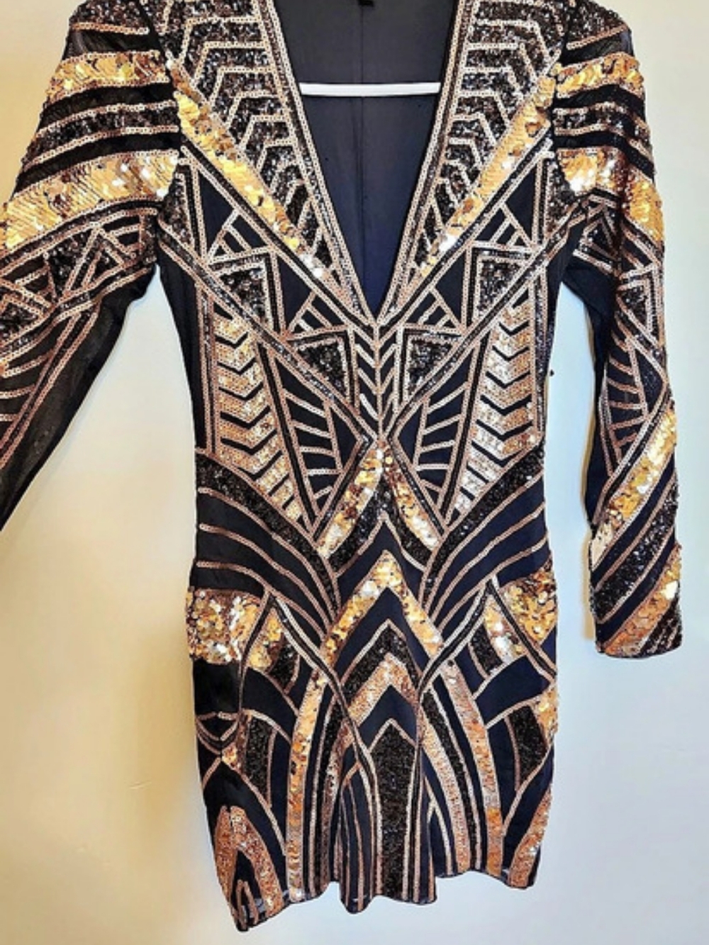 Express Black & Gold Geometric Mini Dress Like New